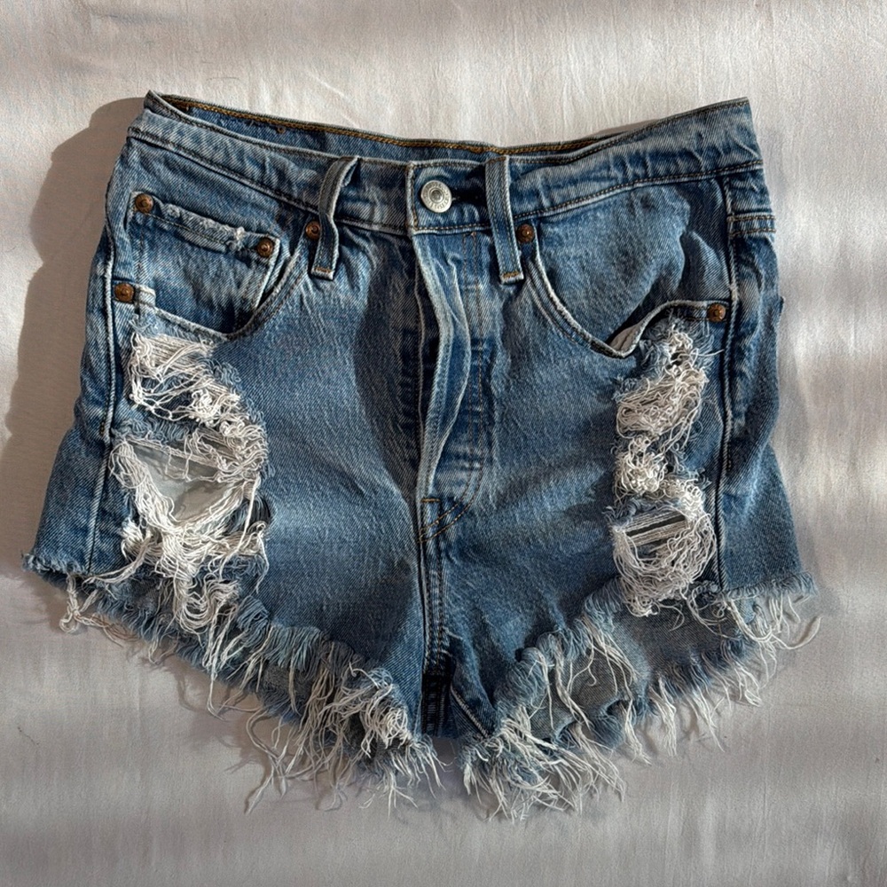 Levi's Light Blue Ripped Jean Shorts